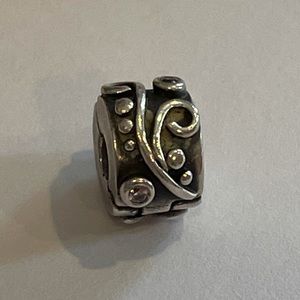 Pandora tendril with pink cz clip charm silver